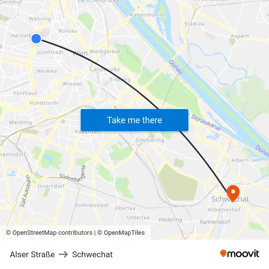 Alser Straße to Schwechat map