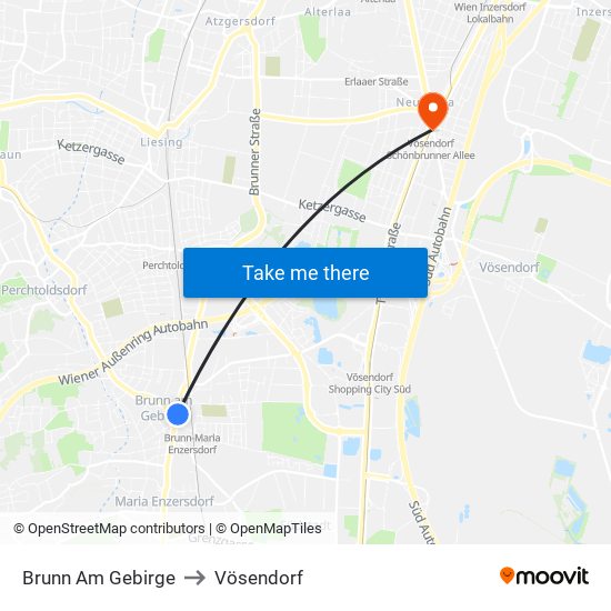 Brunn Am Gebirge to Vösendorf map