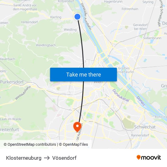 Klosterneuburg to Vösendorf map