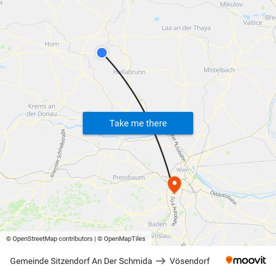 Gemeinde Sitzendorf An Der Schmida to Vösendorf map