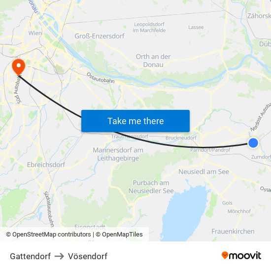 Gattendorf to Vösendorf map