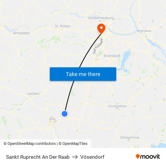 Sankt Ruprecht An Der Raab to Vösendorf map