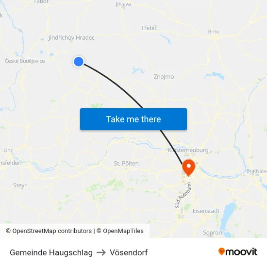 Gemeinde Haugschlag to Vösendorf map