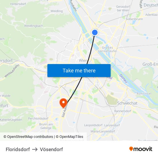 Floridsdorf to Vösendorf map