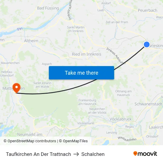 Taufkirchen An Der Trattnach to Schalchen map