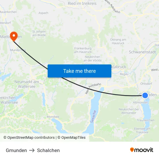 Gmunden to Schalchen map