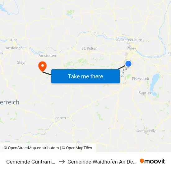 Gemeinde Guntramsdorf to Gemeinde Waidhofen An Der Ybbs map