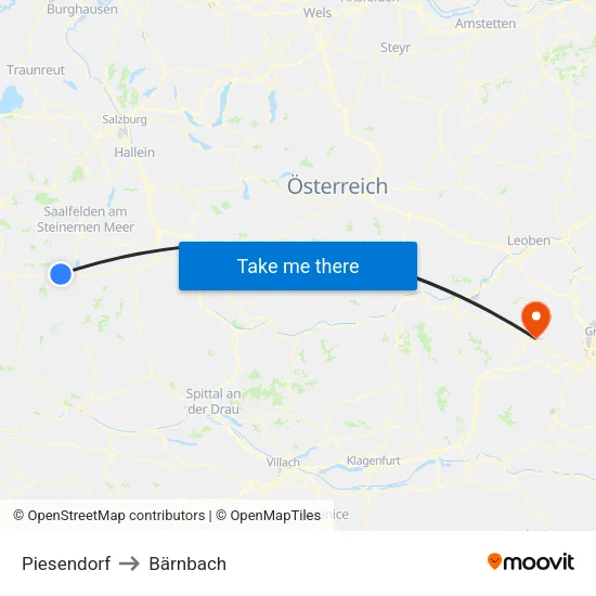 Piesendorf to Bärnbach map