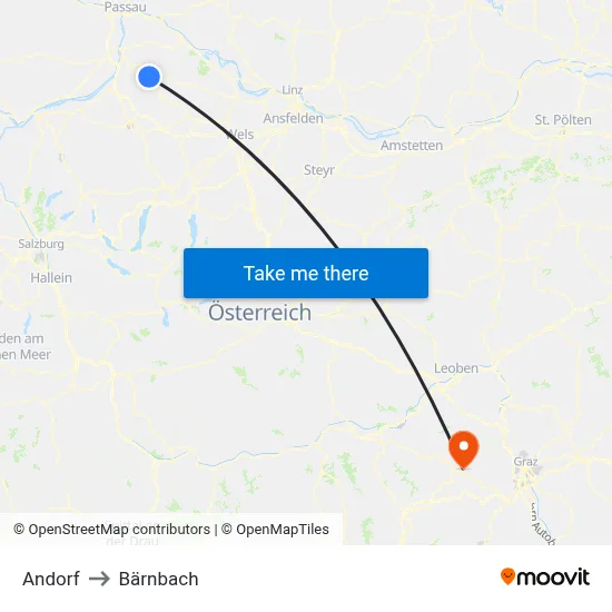 Andorf to Bärnbach map