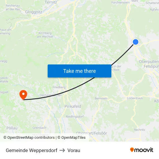 Gemeinde Weppersdorf to Vorau map