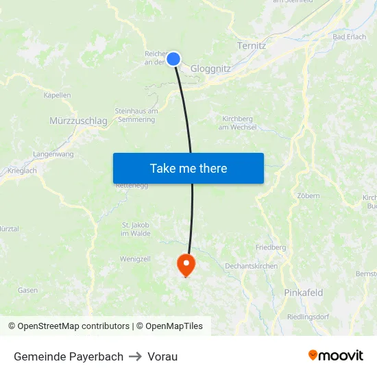 Gemeinde Payerbach to Vorau map