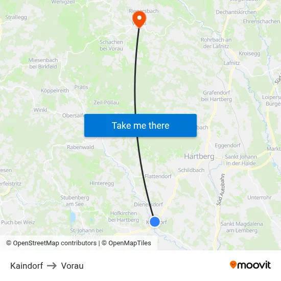 Kaindorf to Vorau map