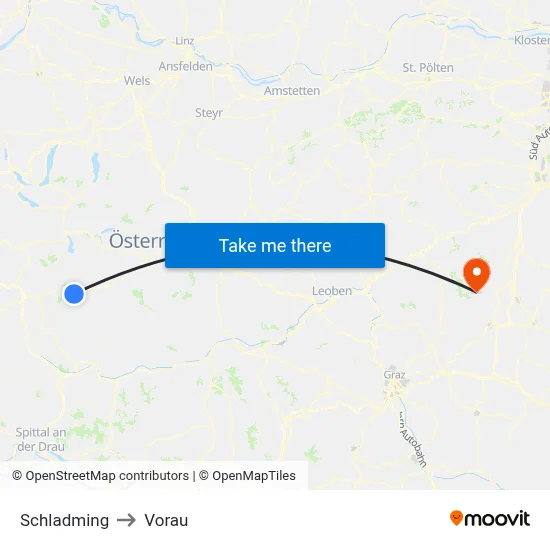 Schladming to Vorau map