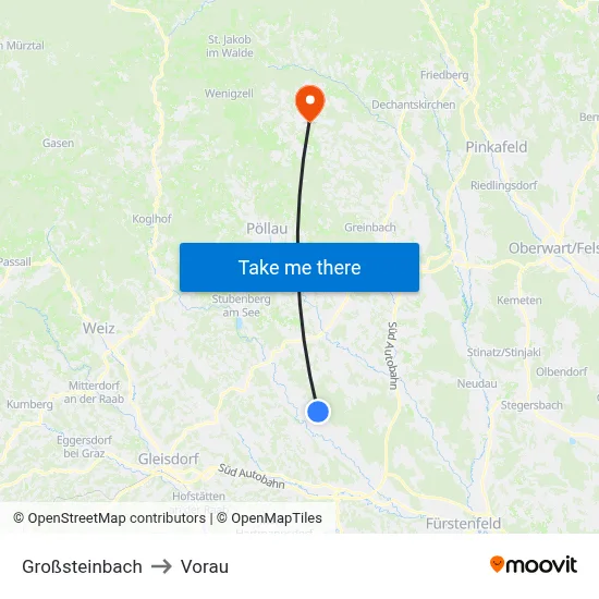 Großsteinbach to Vorau map