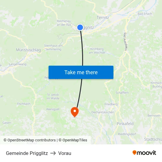 Gemeinde Prigglitz to Vorau map