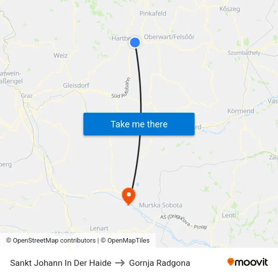 Sankt Johann In Der Haide to Gornja Radgona map