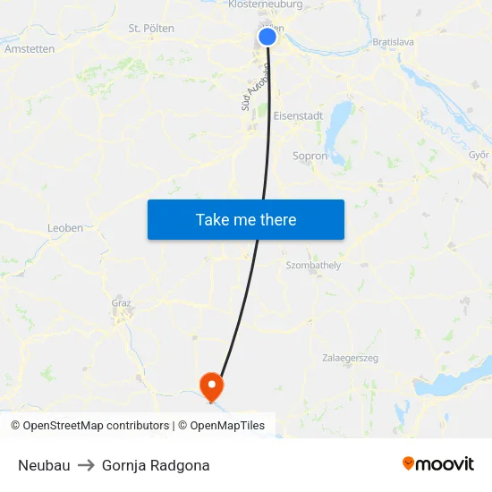 Neubau to Gornja Radgona map