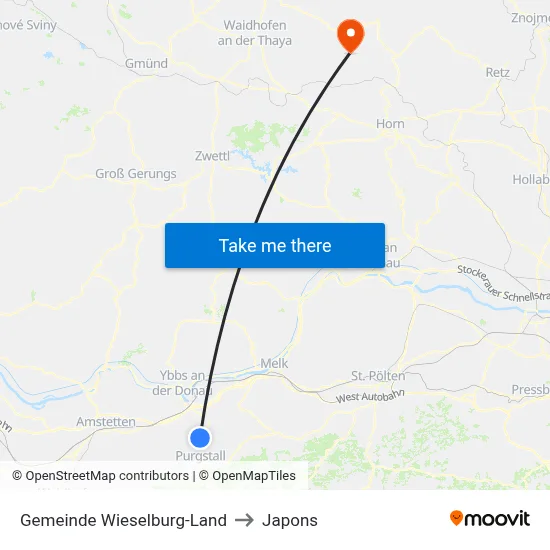 Gemeinde Wieselburg-Land to Japons map
