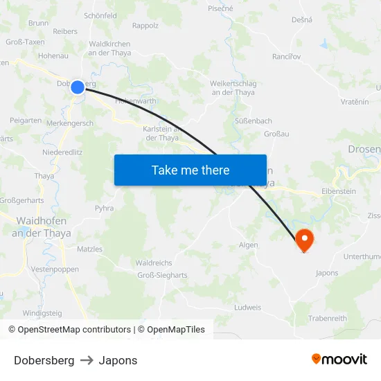 Dobersberg to Japons map