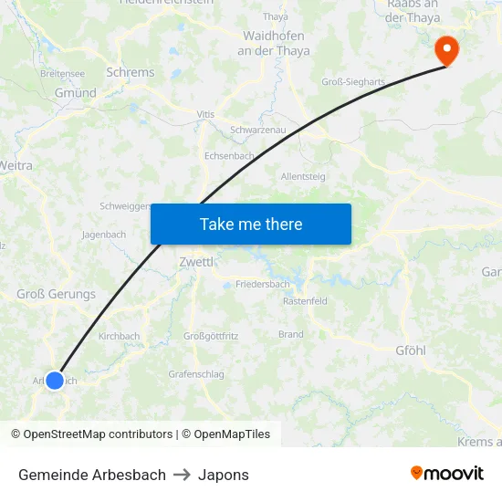 Gemeinde Arbesbach to Japons map