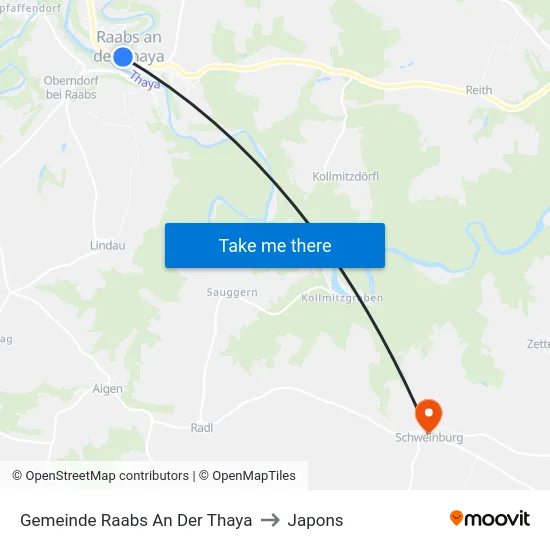 Gemeinde Raabs An Der Thaya to Japons map