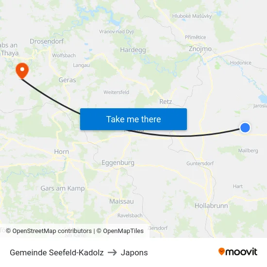 Gemeinde Seefeld-Kadolz to Japons map