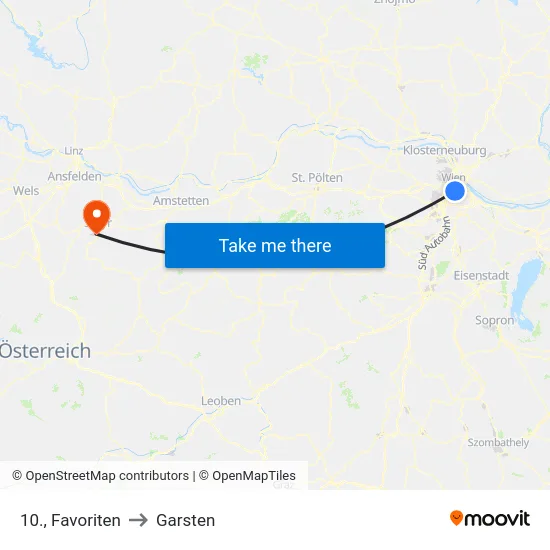 10., Favoriten to Garsten map