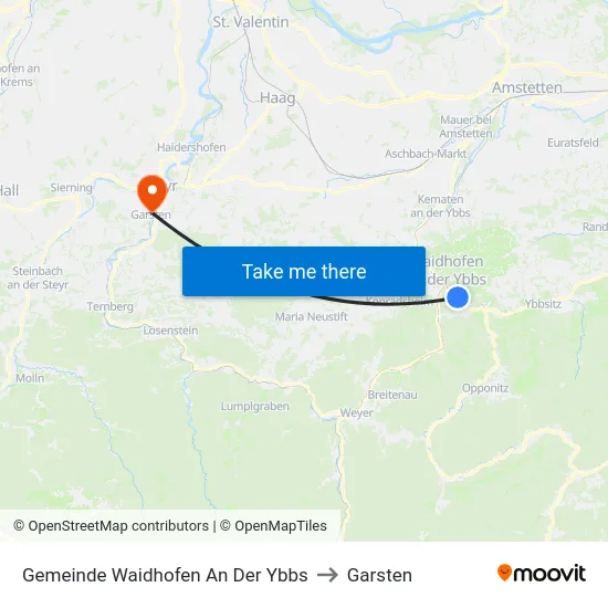 Gemeinde Waidhofen An Der Ybbs to Garsten map