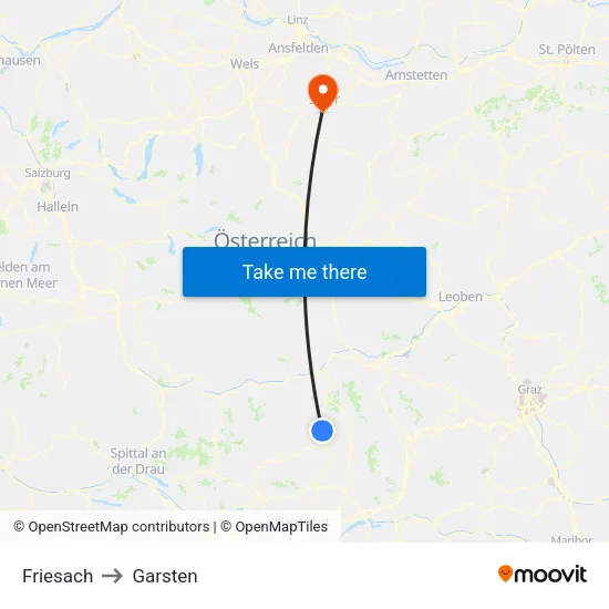 Friesach to Garsten map