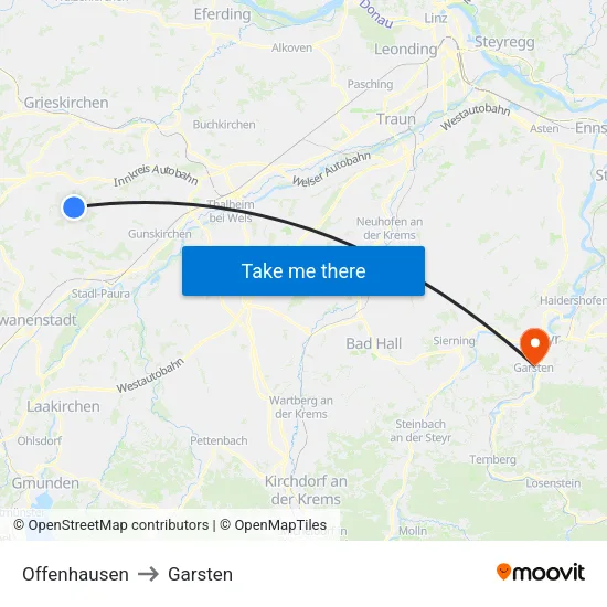 Offenhausen to Garsten map