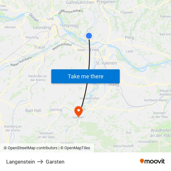 Langenstein to Garsten map