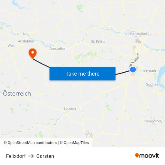 Felixdorf to Garsten map