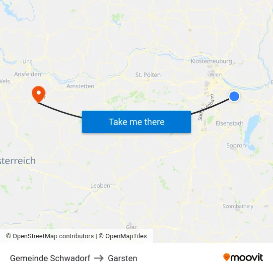 Gemeinde Schwadorf to Garsten map