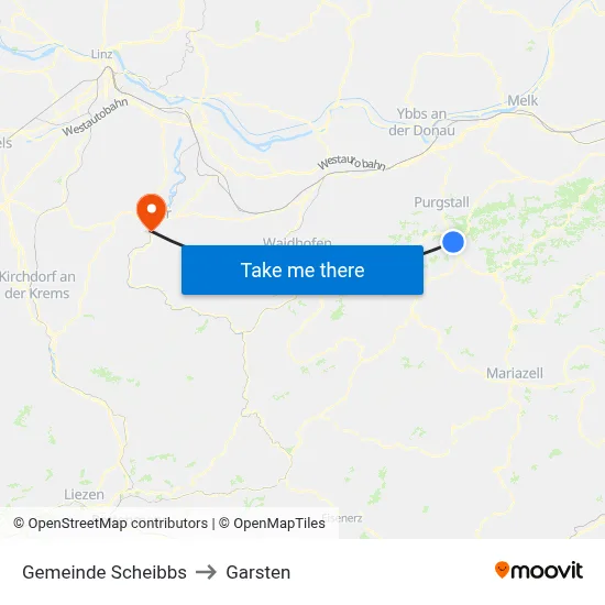 Gemeinde Scheibbs to Garsten map