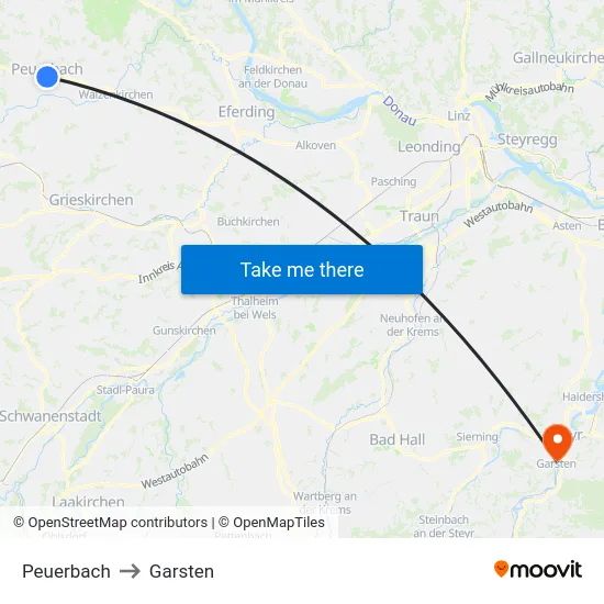 Peuerbach to Garsten map
