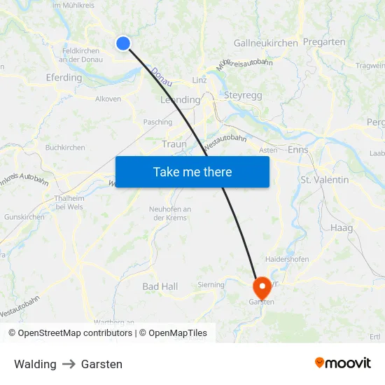 Walding to Garsten map