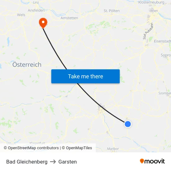 Bad Gleichenberg to Garsten map