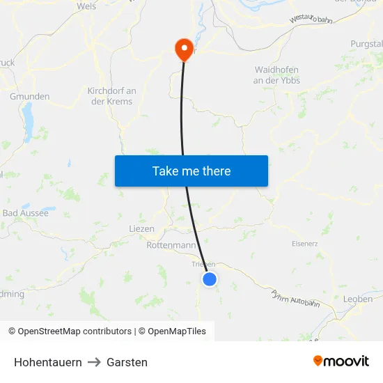 Hohentauern to Garsten map