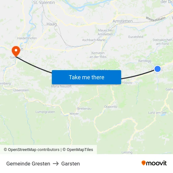 Gemeinde Gresten to Garsten map