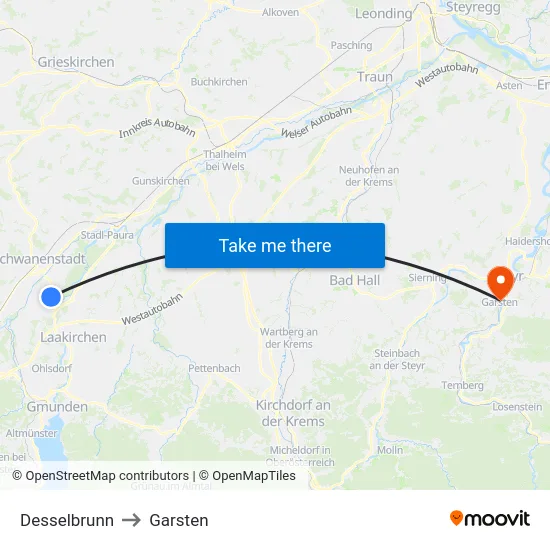 Desselbrunn to Garsten map