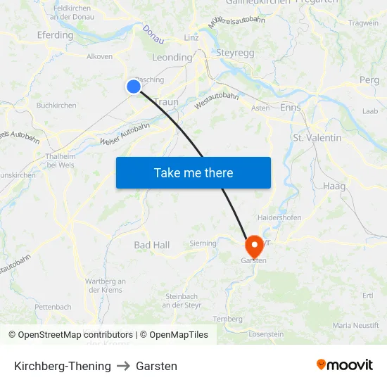 Kirchberg-Thening to Garsten map