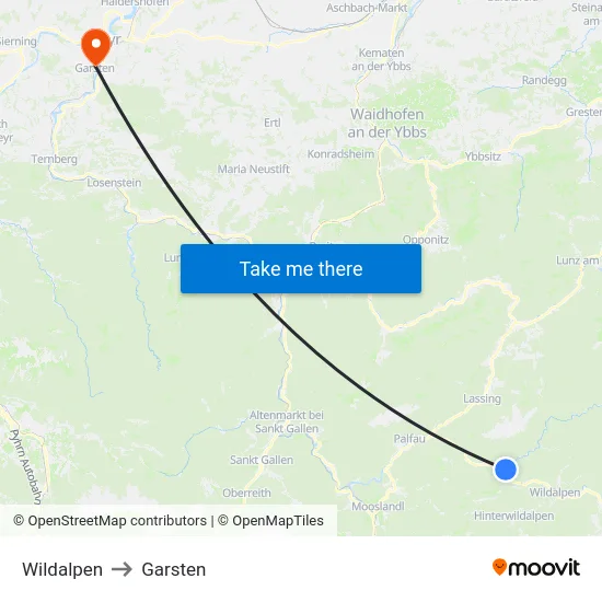 Wildalpen to Garsten map