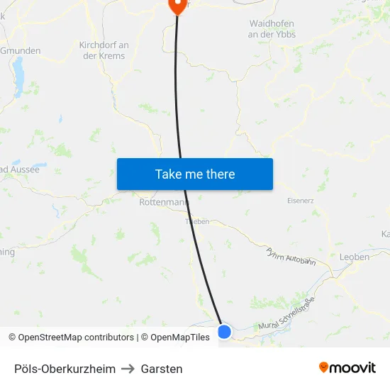 Pöls-Oberkurzheim to Garsten map
