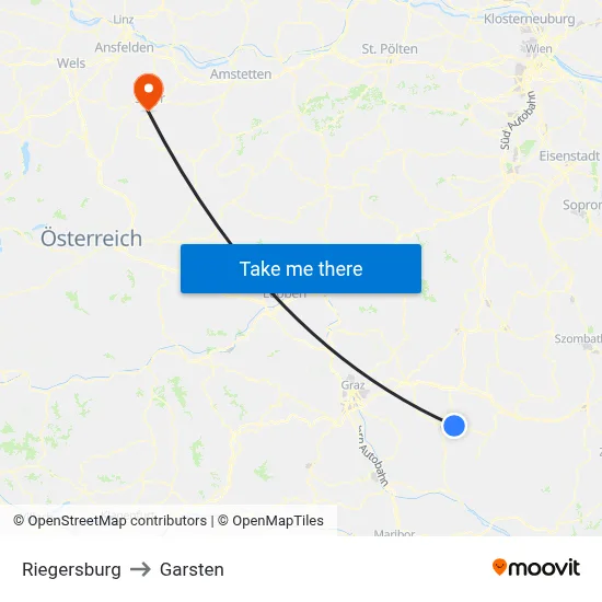 Riegersburg to Garsten map