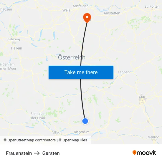 Frauenstein to Garsten map