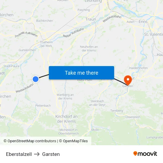Eberstalzell to Garsten map