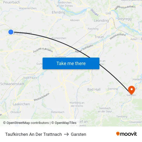 Taufkirchen An Der Trattnach to Garsten map