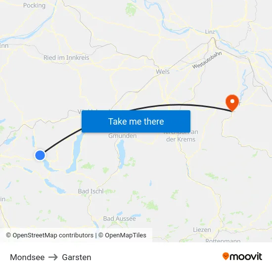 Mondsee to Garsten map