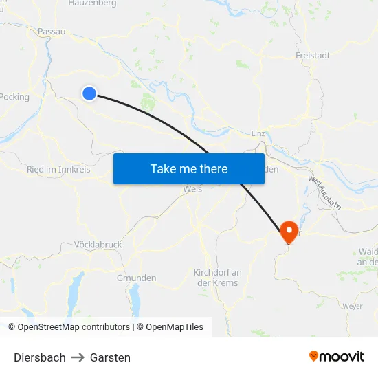 Diersbach to Garsten map
