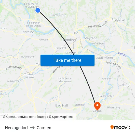 Herzogsdorf to Garsten map